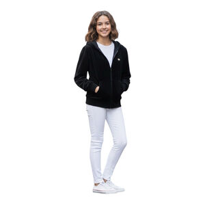 Juicy Couture Black Velour Zip Hoodie Y2K Rhinestone Logo Girls L (14)